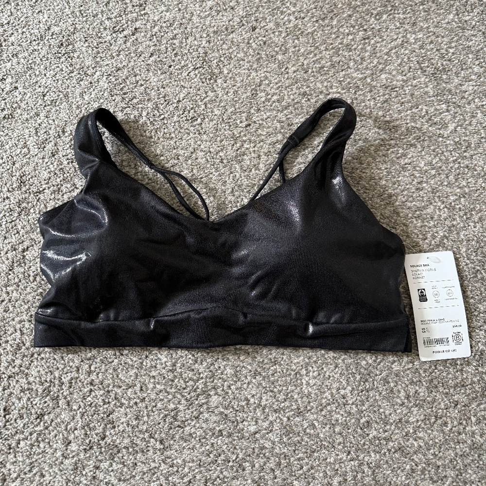 NWT Athleta Solace Bra in Black Shine - XL